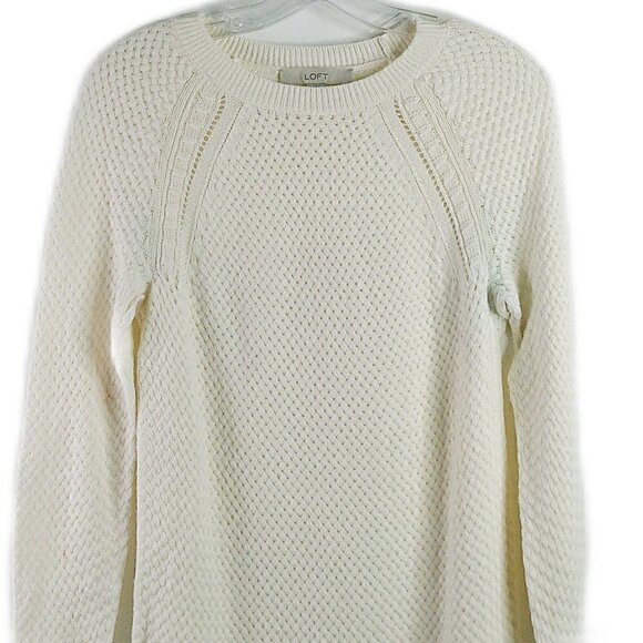 Loft - Cream/Ivory Long Sleeve Scoop Wool Blend Neck Sweater - Small - Picture 3 of 6
